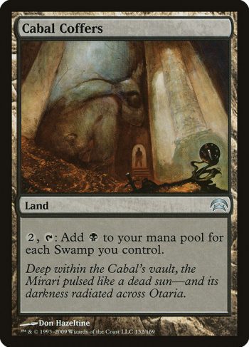 Card Name: Cabal Coffers. Mana Cost: . Card Oracle Text: {2}, {T}: Add {B} for each Swamp you control.