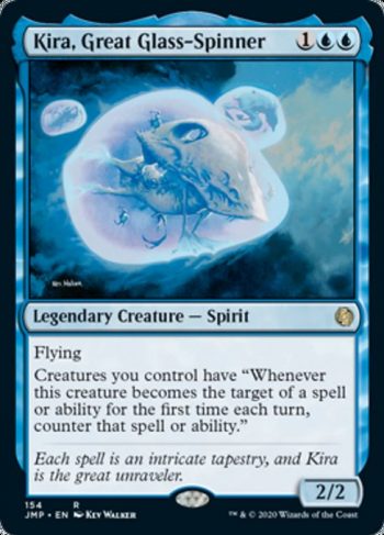 Card Name: Kira, Great Glass-Spinner. Mana Cost: {1}{U}{U}. Card Oracle Text: FlyingCreatures you control have 